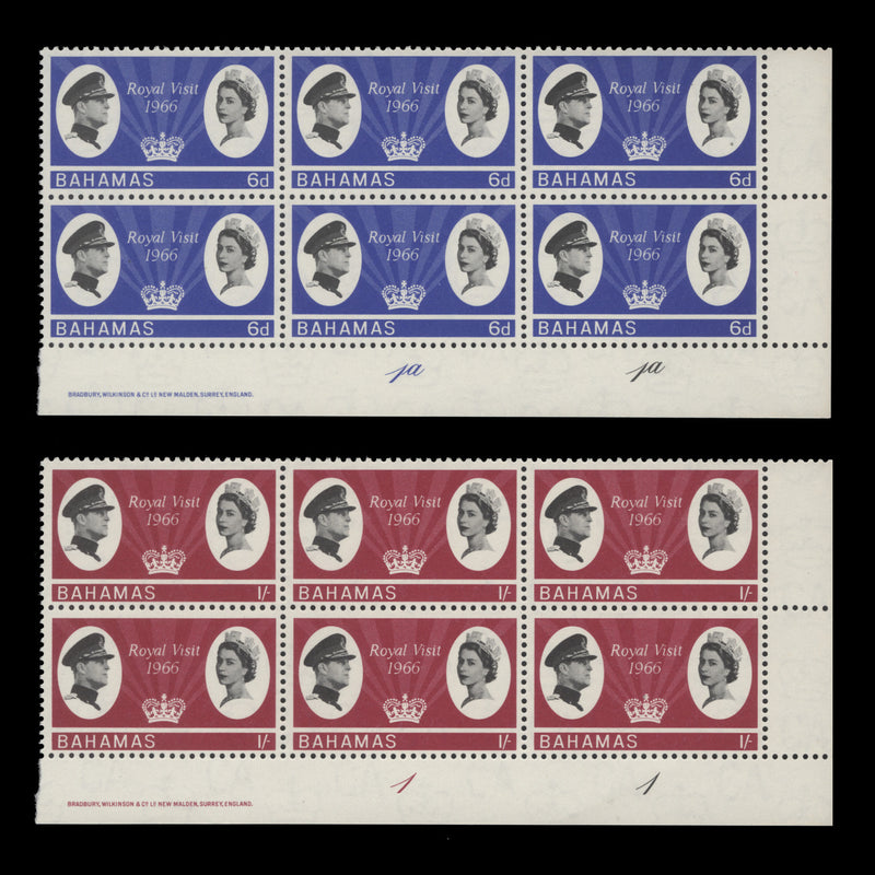 Bahamas 1966 (MNH) Royal Visit imprint/plate blocks