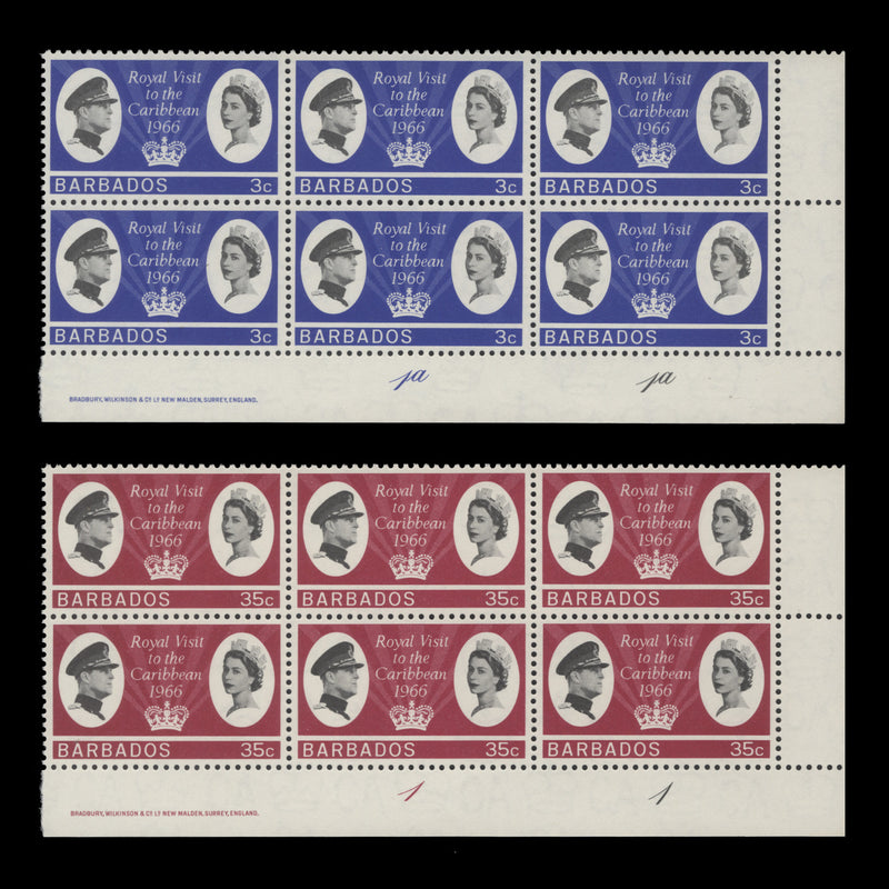 Barbados 1966 (MNH) Royal Visit to the Caribbean imprint/plate blocks