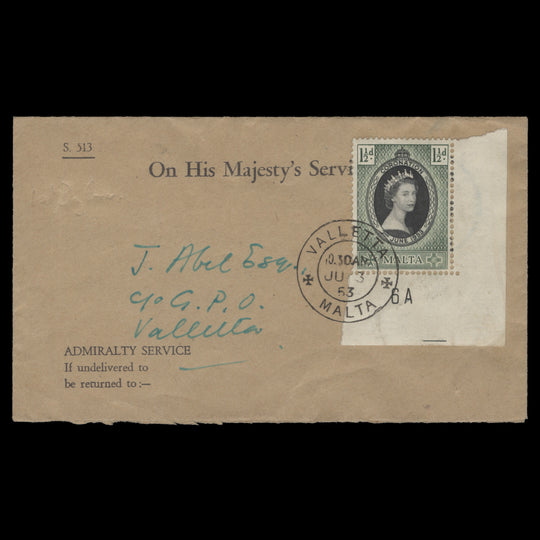 Malta 1953 (FDC) 1½d Coronation, VALLETTA