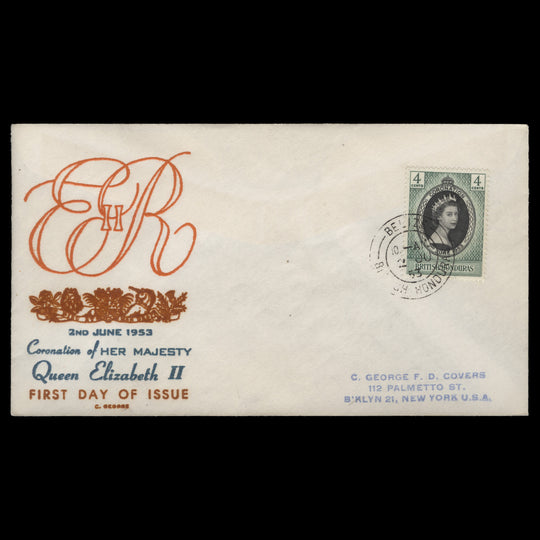 British Honduras 1953 (FDC) 4c Coronation, BELIZE
