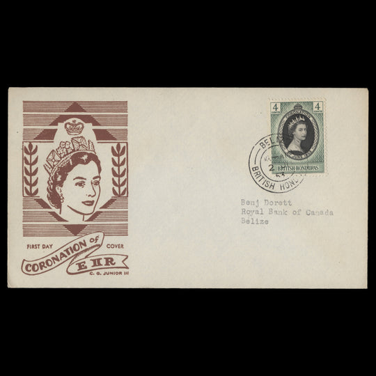 British Honduras 1953 (FDC) 4c Coronation, BELIZE