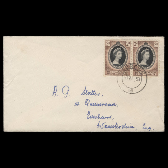 Bechuanaland 1953 (FDC) 2d Coronation pair, SEROWE