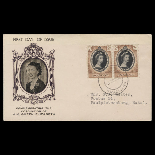 Swaziland 1953 (FDC) 2d Coronation pair, MBABANE