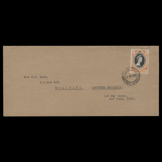 Northern Rhodesia 1953 (FDC) 1½d Coronation, LUANSHYA