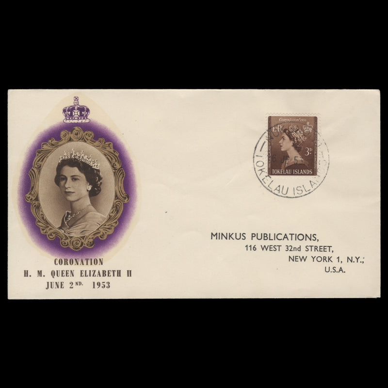 Tokelau 1953 (FDC) 3d Coronation, NUKUNONO