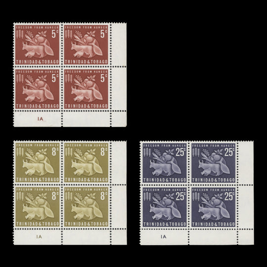 Trinidad & Tobago 1963 (MNH) Freedom From Hunger plate blocks