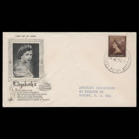 Tokelau 1953 (FDC) 3d Coronation, NUKUNONO