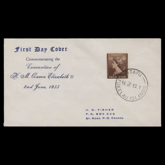 Tokelau 1953 (FDC) 3d Coronation, ATAFU