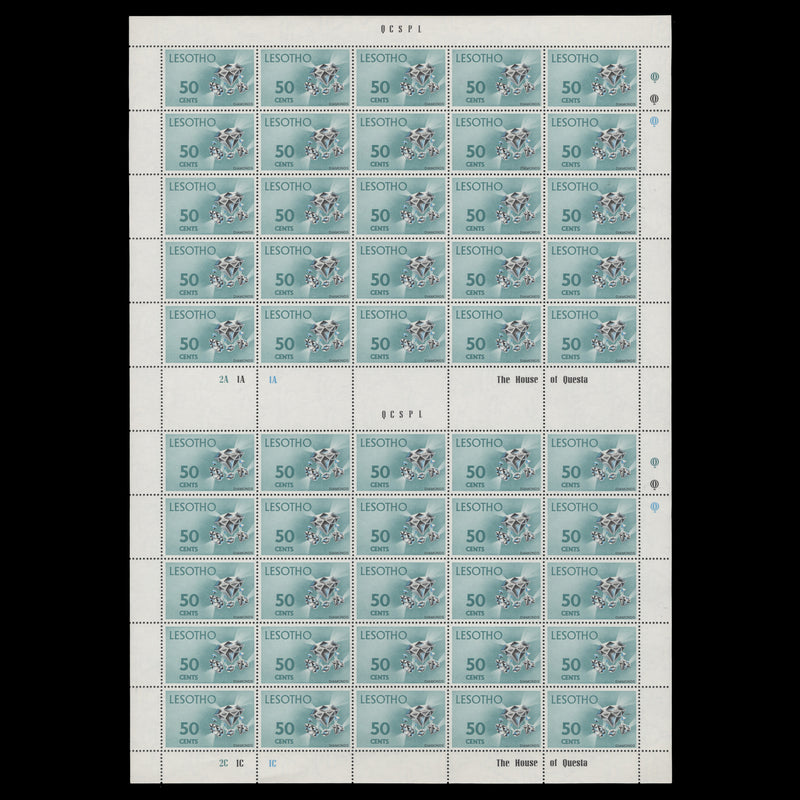 Lesotho 1971 (MNH) 50c Diamonds double pane of 50 stamps