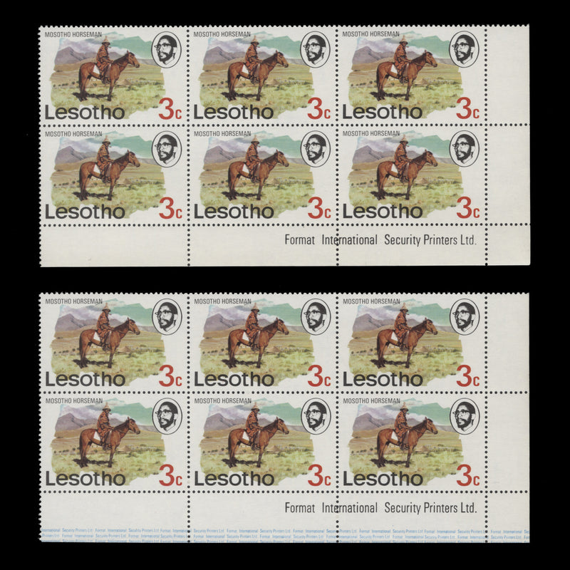 Lesotho 1978 (MNH) 3c Mosotho Horseman imprint block, cream paper