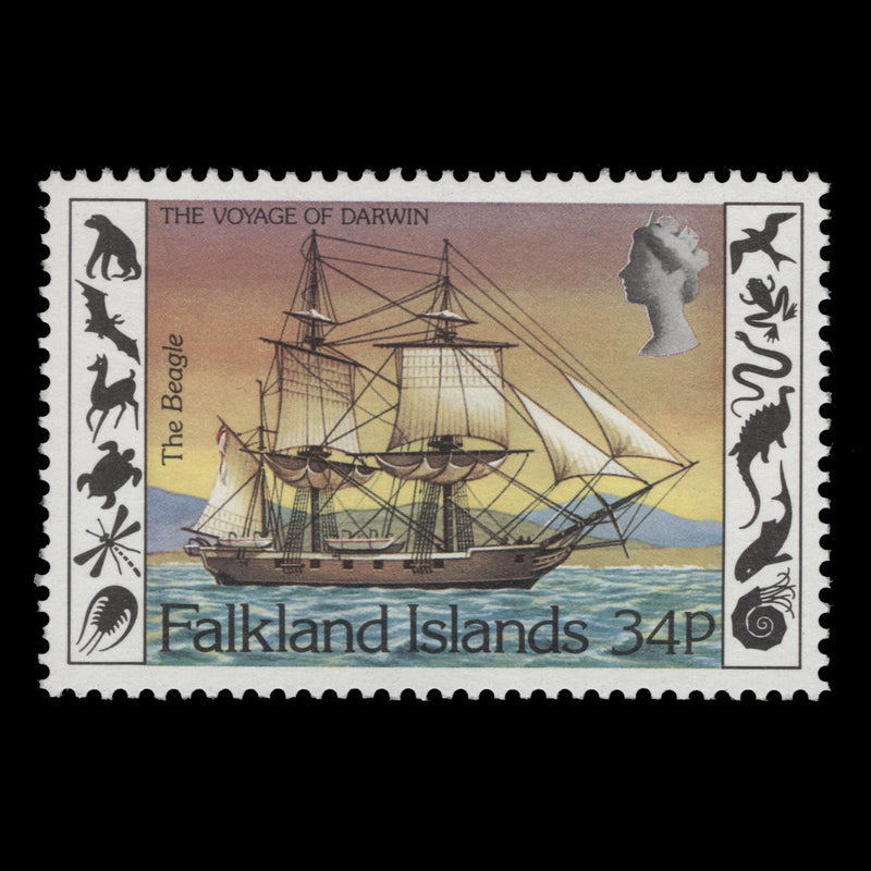 Falkland Islands 1982 (Error) 34p Darwin's Voyage missing pale brown