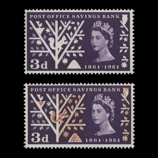 Great Britain 1961 (Variety) 3d POSB missing orange-brown, Timson