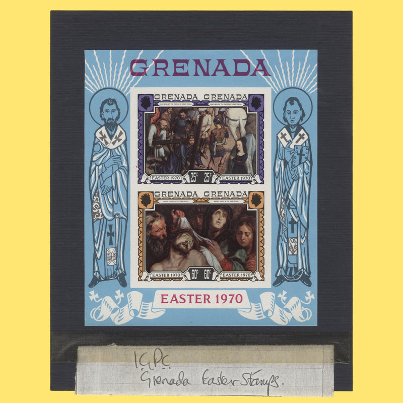 Grenada 1970 Easter imperf proof miniature sheet on presentation card