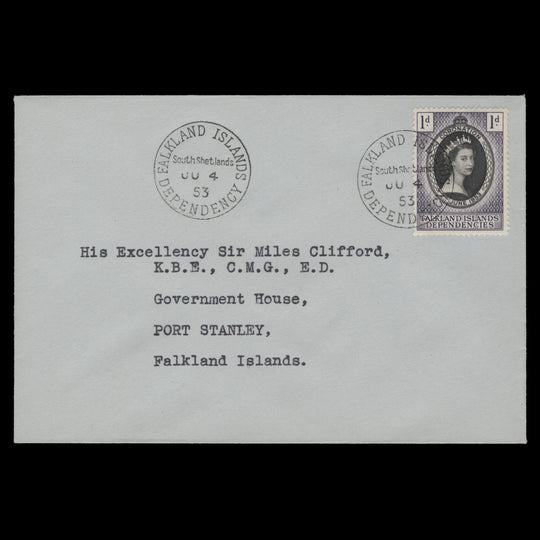 Falkland Islands Dependencies 1953 (FDC) 1d Coronation, South Shetlands