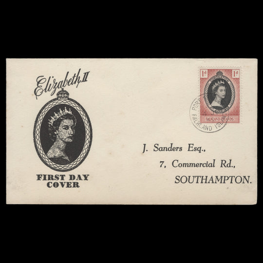 Falkland Islands 1953 (FDC) 1d Coronation, PORT STANLEY
