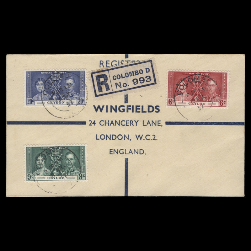 Ceylon 1937 Coronation first day cover, COLOMBO