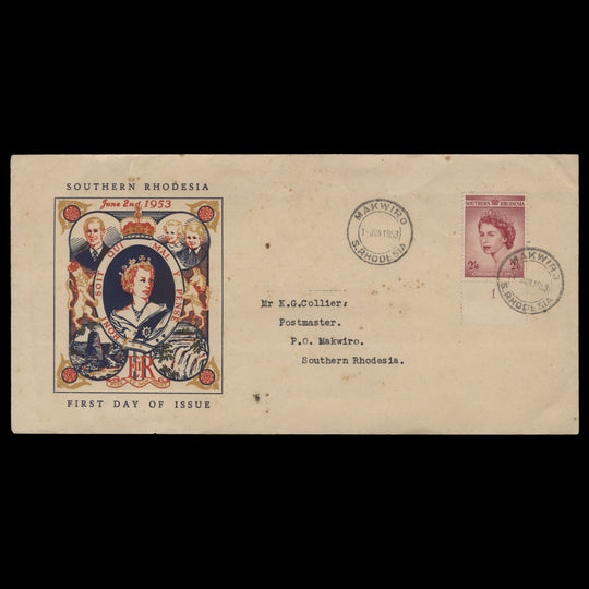 Southern Rhodesia 1953 (FDC) 2s6d Coronation plate single, MAKWIRO