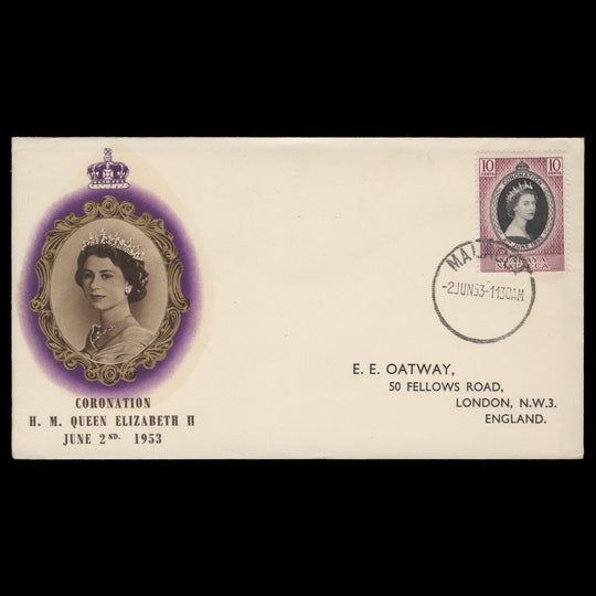 Malacca 1953 (FDC) 10c Coronation, MALACCA