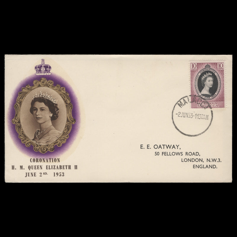 Malacca 1953 (FDC) 10c Coronation, MALACCA