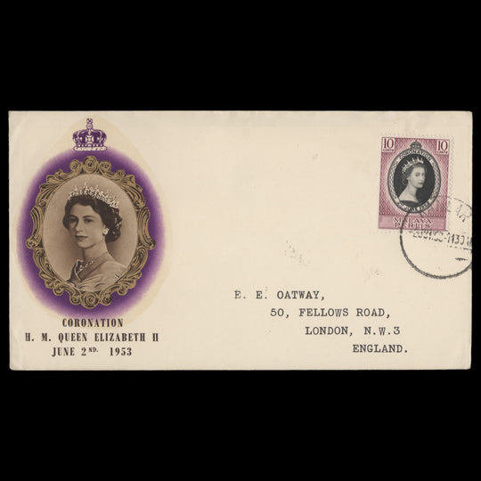Perlis 1953 (FDC) 10c Coronation, KANGAR