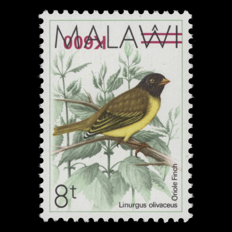 Malawi 2018 (MNH) K600/8t Oriole Finch with inverted surcharge
