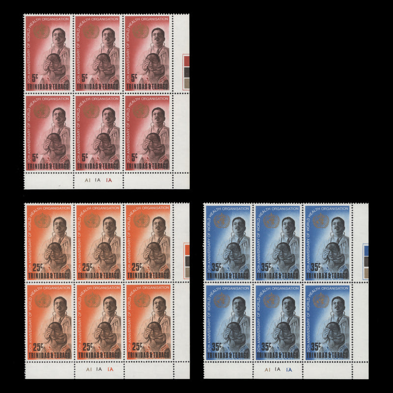 Trinidad & Tobago 1968 (MNH) WHO Anniversary plate blocks