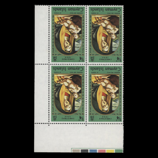 Cayman Islands 1969 (Variety) ¼c Christmas block with inverted watermark