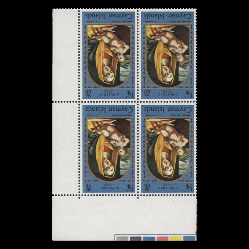 Cayman Islands 1969 (Variety) ¼c Christmas block with inverted watermark