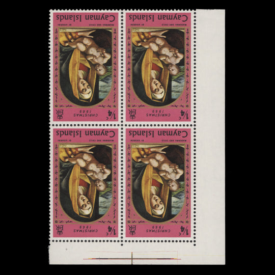 Cayman Islands 1969 (Variety) ¼c Christmas block with inverted watermark