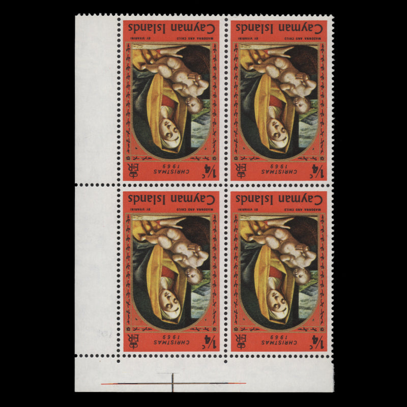Cayman Islands 1969 (Variety) ¼c Christmas block with inverted watermark