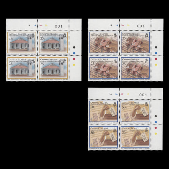 Cayman Islands 2009 (MNH) Women's Suffrage traffic light/plate blocks
