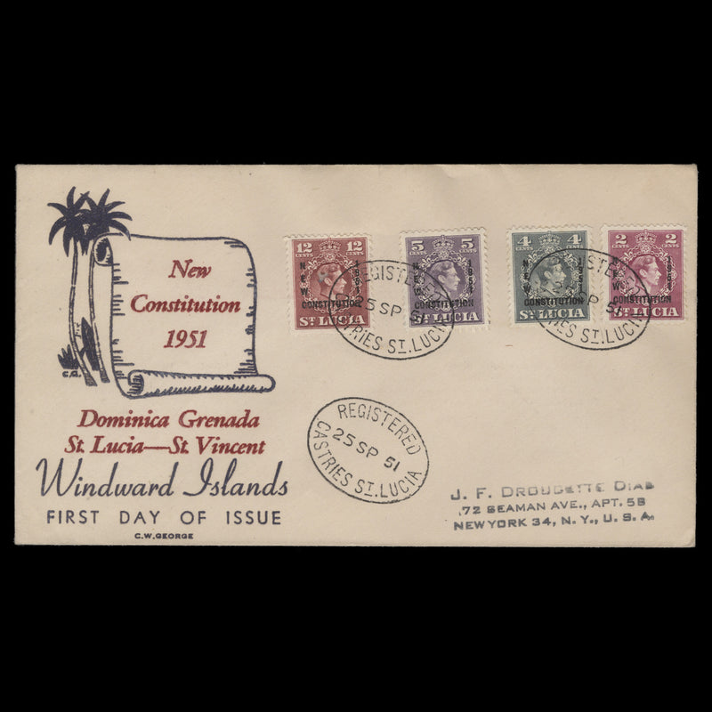 Saint Lucia 1951 (FDC) New Constitution, CASTRIES