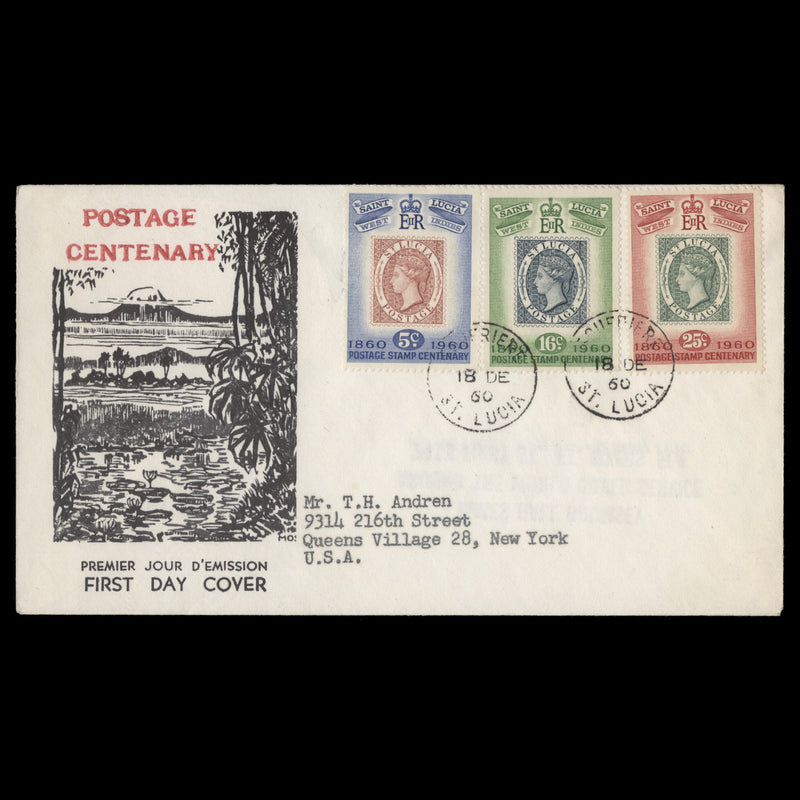 Saint Lucia 1960 (FDC) Stamp Centenary, SOUFRIERE