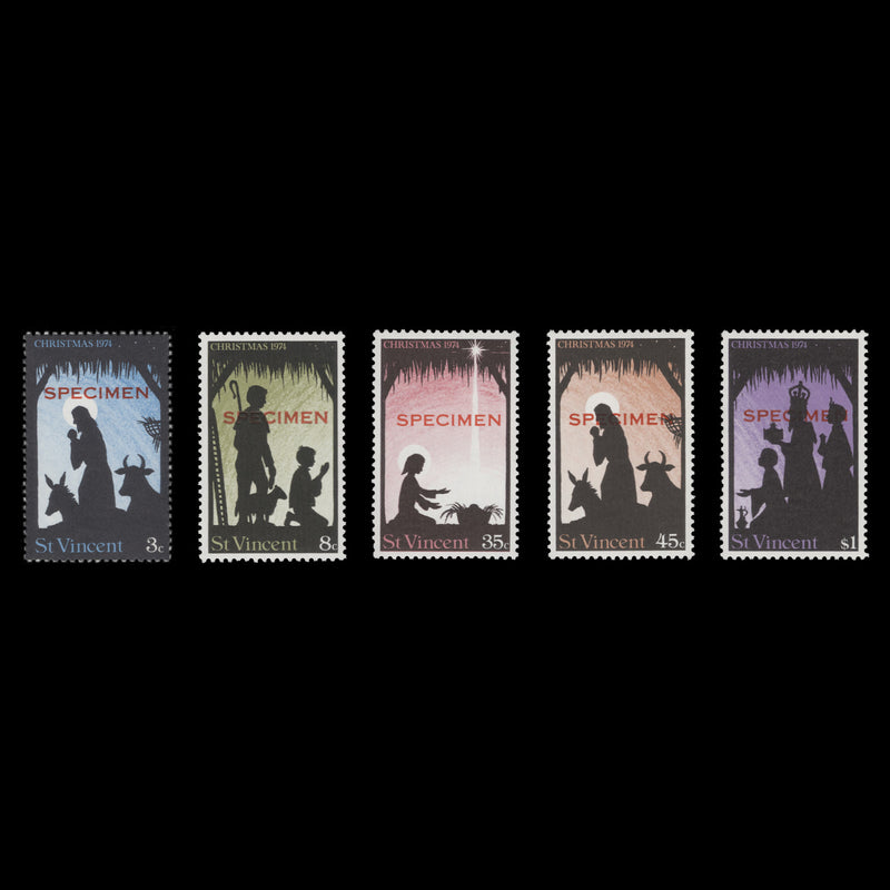 Saint Vincent 1974 (MNH) Christmas part set with SPECIMEN overprint