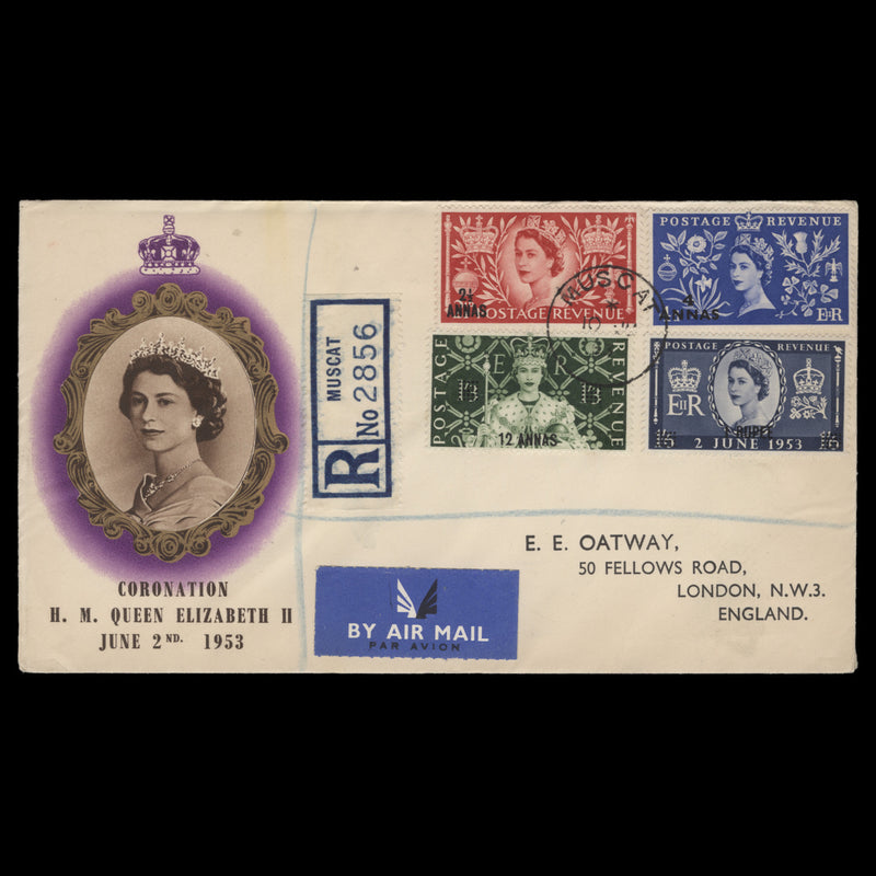 BPAEA 1953 Coronation first day cover, MUSCAT