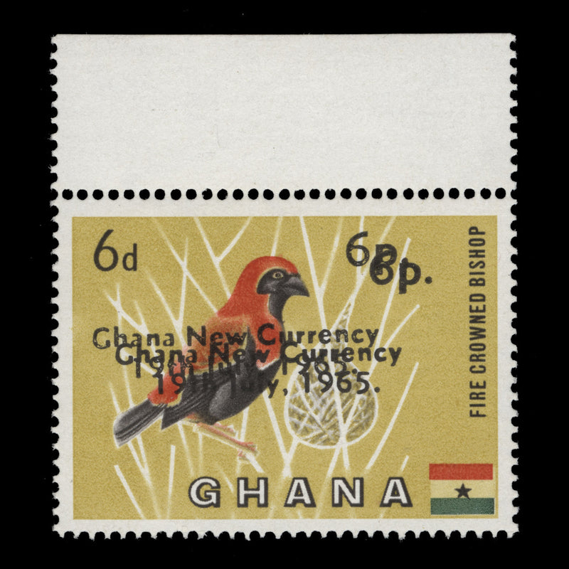 Ghana 1965 (Variety) 6p/6d Fire-Crowned Bishop with double overprint
