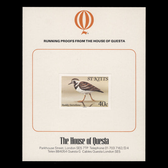 Saint Kitts 1981 (Proof) 40c Ruddy Turnstone imperf single on presentation card