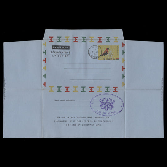 Ghana 1959 (FDA) 6d Fire-Crowned Bishop aerogramme, ACCRA