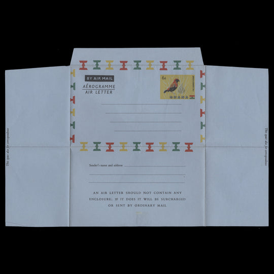 Ghana 1959 (Unused) 6d Fire-Crowned Bishop aerogramme, 'L' watermark