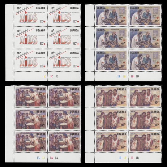 Uganda 1988 (MNH) Red Cross Anniversary plate blocks