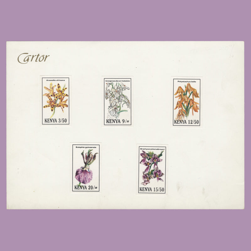 Kenya 1994 Orchids imperf proofs on presentation card