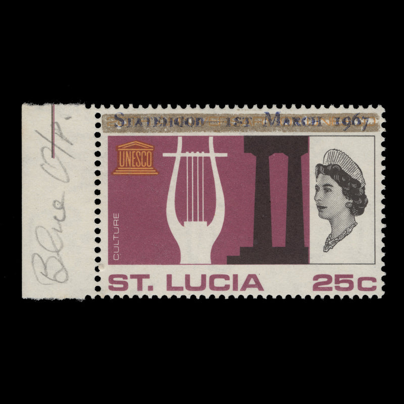 Saint Lucia 1967 (Variety) 25c UNESCO Anniversary with blue overprint