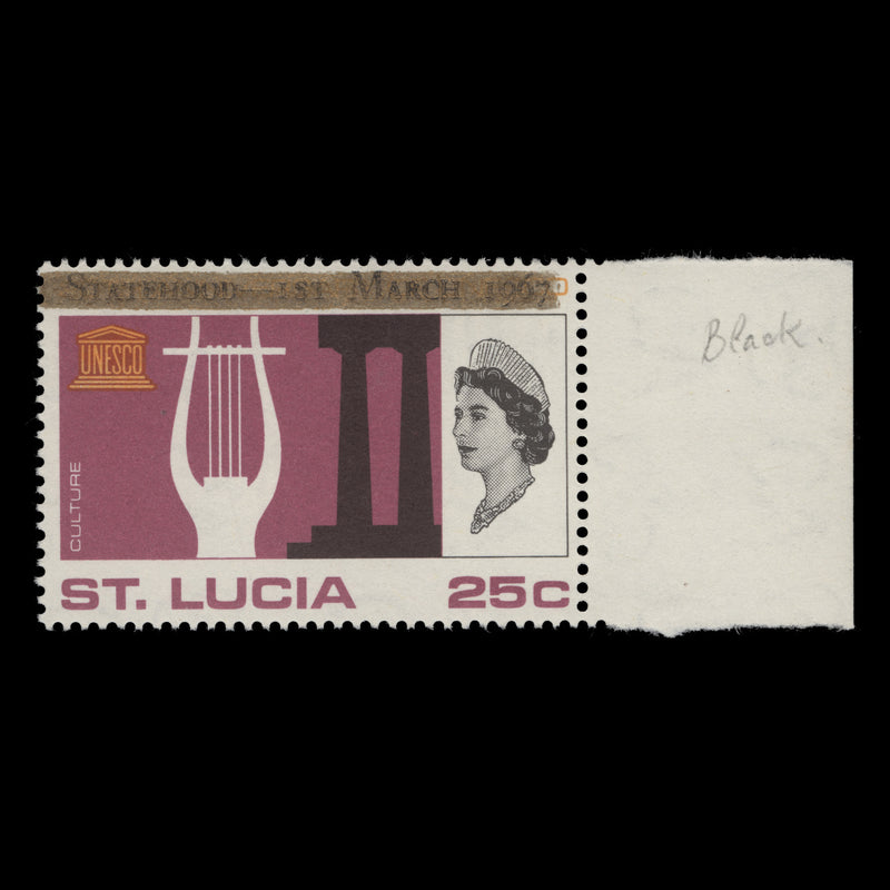 Saint Lucia 1967 (Variety) 25c UNESCO Anniversary with black overprint