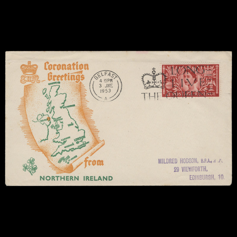 Great Britain 1953 (FDC) 2½d Coronation, BELFAST