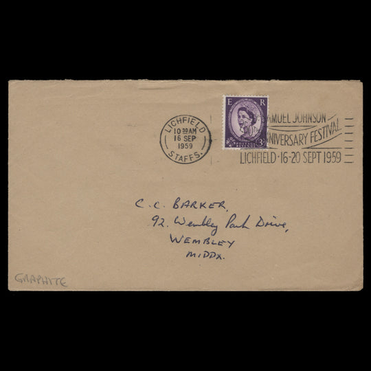 Great Britain 1959 Samuel Johnson Anniversary Festival, Lichfield slogan