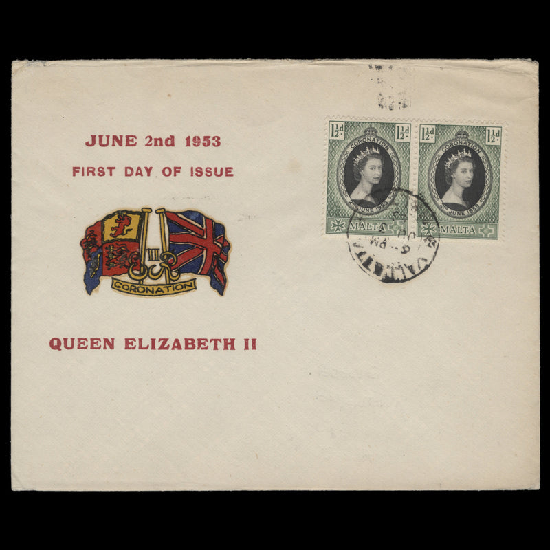 Malta 1953 (FDC) 1½d Coronation pair, VALLETTA