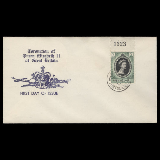 British Virgin Islands 1953 (FDC) 2c Coronation, ROAD TOWN