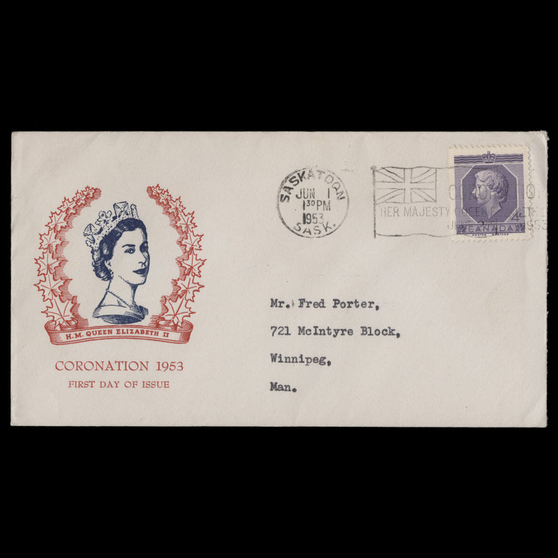 Canada 1953 (FDC) 4c Coronation, SASKATOON