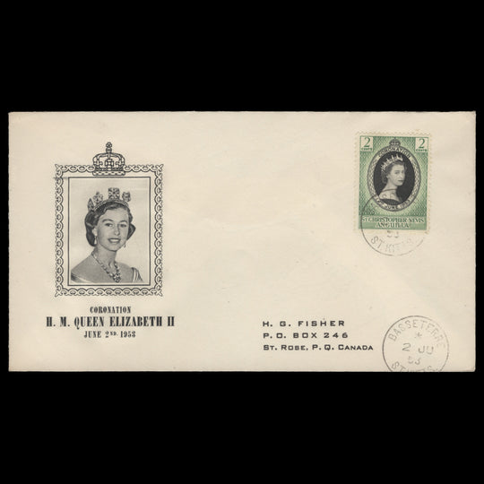 St Christopher Nevis Anguilla 1953 (FDC) 2c Coronation, BASSETERRE