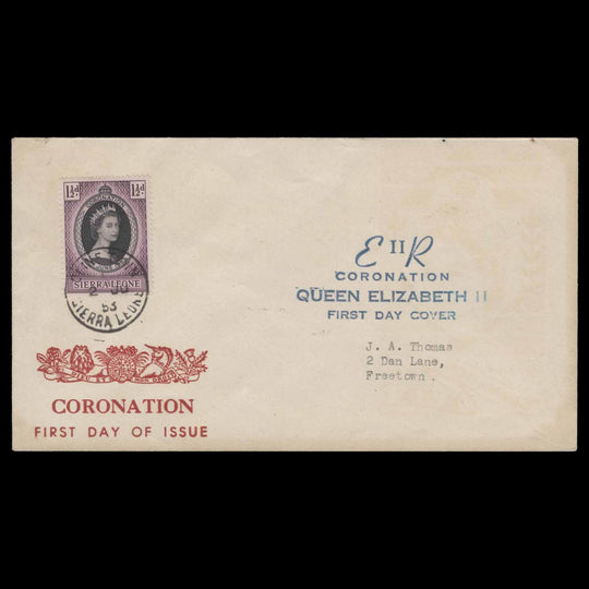 Sierra Leone 1953 (FDC) 1½d Coronation, CLINE TOWN